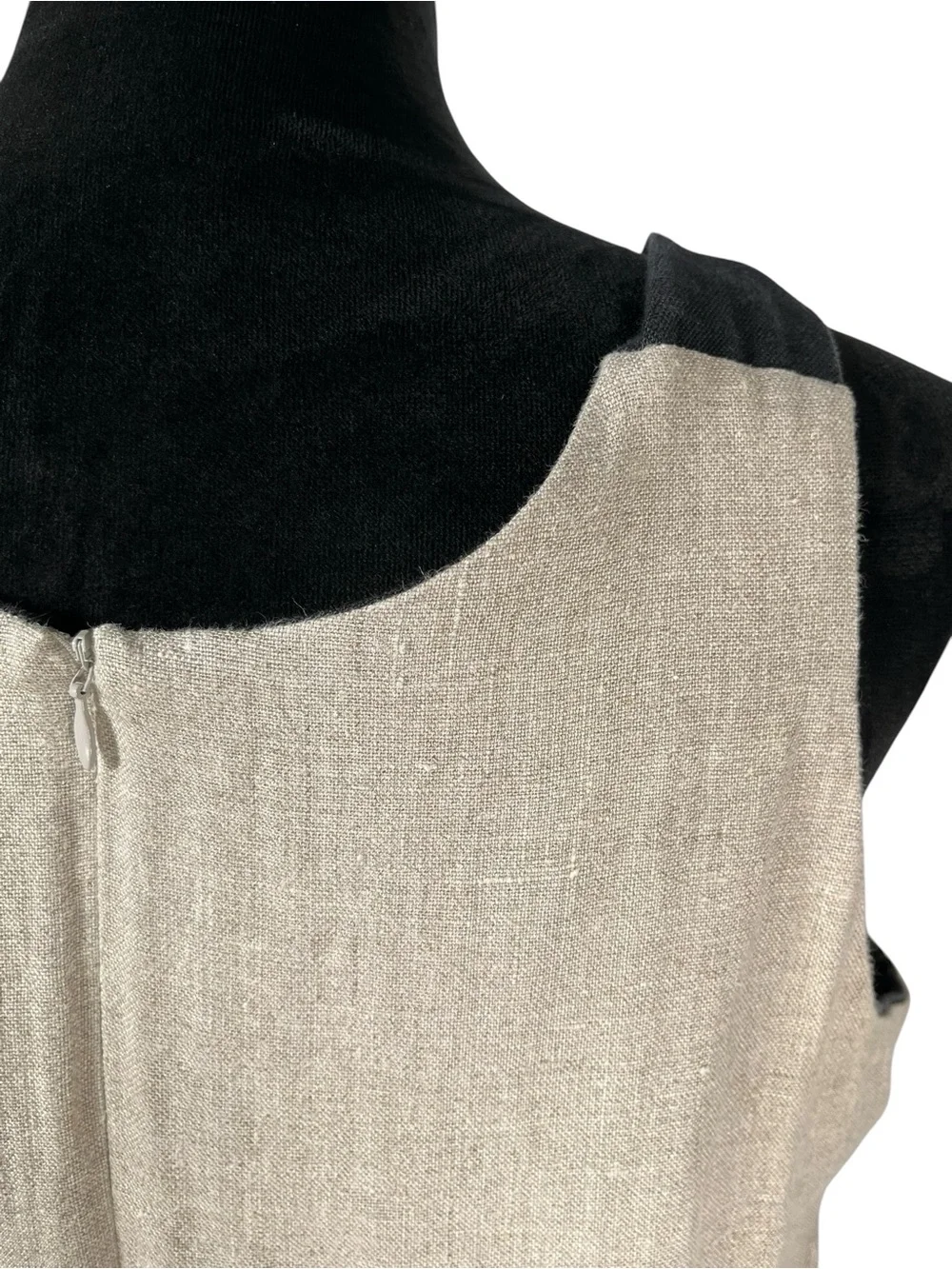 Mindau Linen Shift Dress Sleeveless Side Button Black Asymmetrical Hem Large